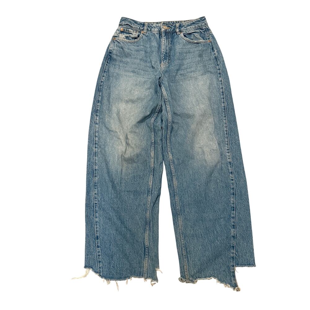 Garage Ample Baggy Low RiseWide Leg Jeans Womens 27 Raw Hem Light Wash Denim Y2K